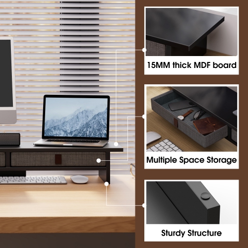 Fenge Dual Monitor Stand, 2 Tiers Monitor Riser for Desk, 35 Inch Computer Stand with 2 Drawer, Desk Shelf for Home, Office, Laptop, PC, TV, Printer