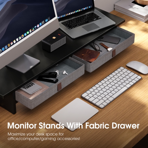Fenge Dual Monitor Stand, 2 Tiers Monitor Riser for Desk, 35 Inch Computer Stand with 2 Drawer, Desk Shelf for Home, Office, Laptop, PC, TV, Printer