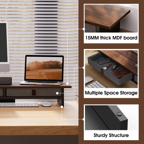 Fenge Dual Monitor Stand, 2 Tiers Monitor Riser for Desk, 35 Inch Computer Stand with 2 Drawer, Desk Shelf for Home, Office, Laptop, PC, TV, Printer