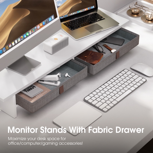 Fenge Dual Monitor Stand, 2 Tiers Monitor Riser for Desk, 35 Inch Computer Stand with 2 Drawer, Desk Shelf for Home, Office, Laptop, PC, TV, Printer