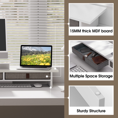 Fenge Dual Monitor Stand, 2 Tiers Monitor Riser for Desk, 35 Inch Computer Stand with 2 Drawer, Desk Shelf for Home, Office, Laptop, PC, TV, Printer