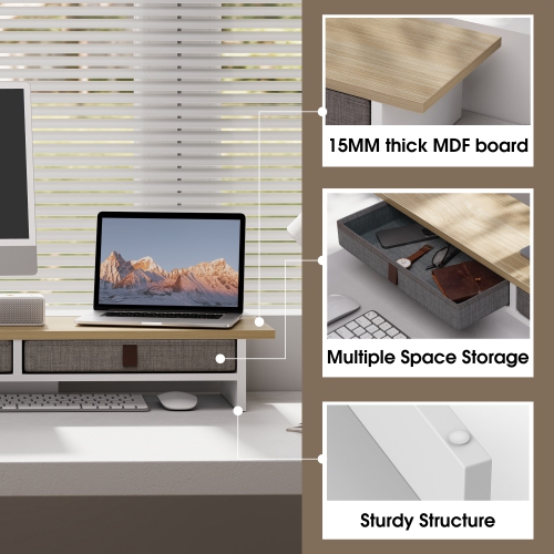 Fenge Dual Monitor Stand, 2 Tiers Monitor Riser for Desk, 35 Inch Computer Stand with 2 Drawer, Desk Shelf for Home, Office, Laptop, PC, TV, Printer