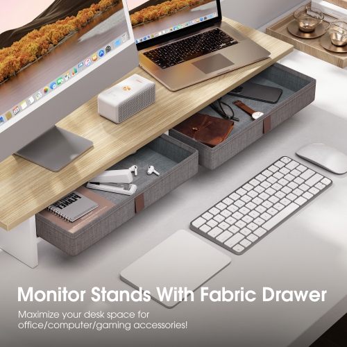 Fenge Dual Monitor Stand, 2 Tiers Monitor Riser for Desk, 35 Inch Computer Stand with 2 Drawer, Desk Shelf for Home, Office, Laptop, PC, TV, Printer