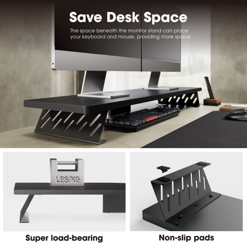 FENGE Dual Monitor Stand Riser, 42.5 Inch Desk Top Shelf for 2 Monitors, Computer Stands for Desk, Wood & Steel Desktop Riser for Laptop, PC, Printer