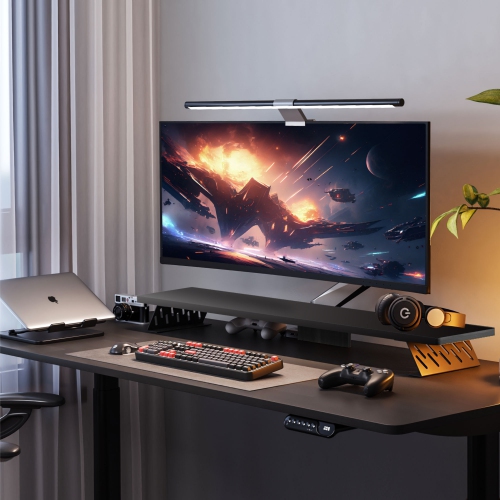 FENGE Dual Monitor Stand Riser, 42.5 Inch Desk Top Shelf for 2 Monitors, Computer Stands for Desk, Wood & Steel Desktop Riser for Laptop, PC, Printer