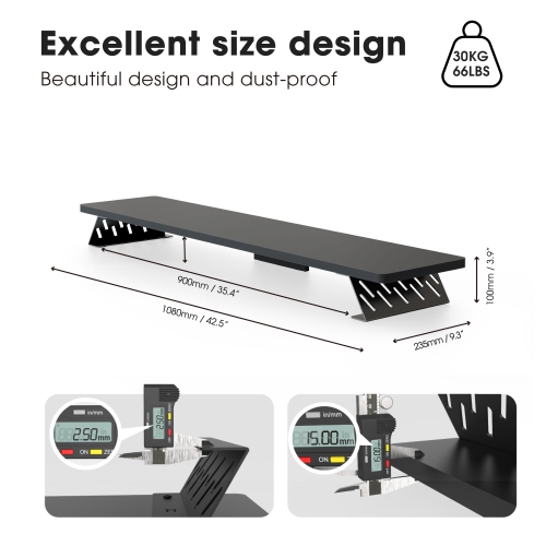 FENGE Dual Monitor Stand Riser, 42.5 Inch Desk Top Shelf for 2 Monitors, Computer Stands for Desk, Wood & Steel Desktop Riser for Laptop, PC, Printer
