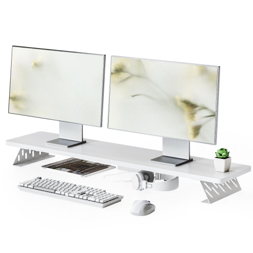 FENGE Dual Monitor Stand Riser, 42.5 Inch Desk Top Shelf for 2 Monitors, Computer Stands for Desk, Wood & Steel Desktop Riser for Laptop, PC, Printer