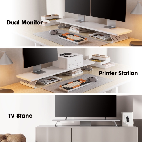 FENGE Dual Monitor Stand Riser, 42.5 Inch Desk Top Shelf for 2 Monitors, Computer Stands for Desk, Wood & Steel Desktop Riser for Laptop, PC, Printer