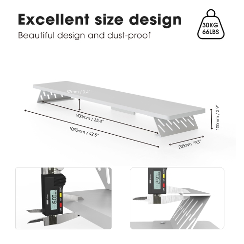 FENGE Dual Monitor Stand Riser, 42.5 Inch Desk Top Shelf for 2 Monitors, Computer Stands for Desk, Wood & Steel Desktop Riser for Laptop, PC, Printer