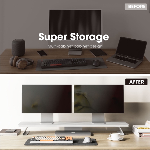 FENGE Dual Monitor Stand Riser, 42.5 Inch Desk Top Shelf for 2 Monitors, Computer Stands for Desk, Wood & Steel Desktop Riser for Laptop, PC, Printer