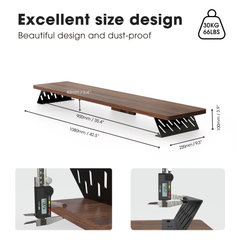 FENGE Dual Monitor Stand Riser, 42.5 Inch Desk Top Shelf for 2 Monitors, Computer Stands for Desk, Wood & Steel Desktop Riser for Laptop, PC, Printer