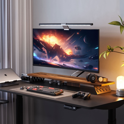 FENGE Dual Monitor Stand Riser, 42.5 Inch Desk Top Shelf for 2 Monitors, Computer Stands for Desk, Wood & Steel Desktop Riser for Laptop, PC, Printer