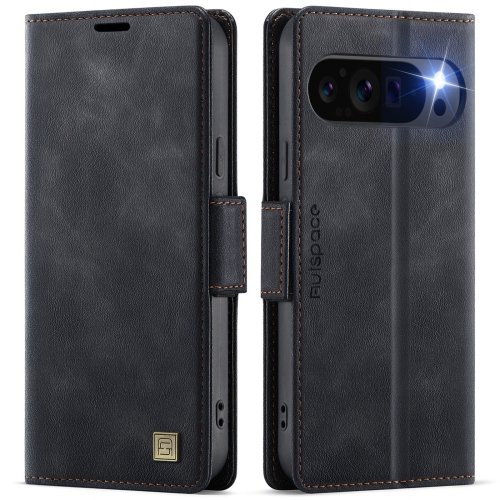 Étui portefeuille en cuir pour Pixel 9/9 Pro de Google - Étui à rabat pliable avec porte-carte de crédit et fermeture magnétique - Noir