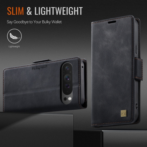 Étui portefeuille en cuir pour Pixel 9/9 Pro de Google - Étui à rabat pliable avec porte-carte de crédit et fermeture magnétique - Noir