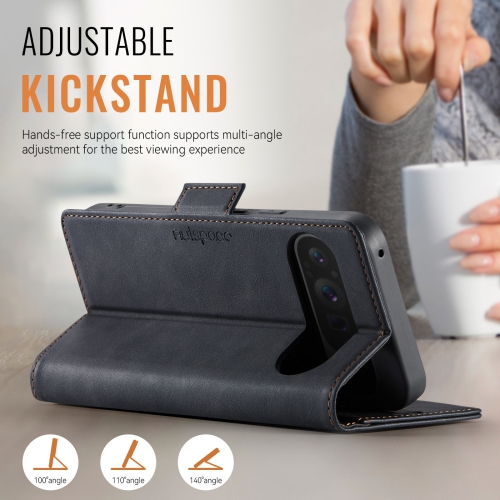 Étui portefeuille en cuir pour Pixel 9/9 Pro de Google - Étui à rabat pliable avec porte-carte de crédit et fermeture magnétique - Noir