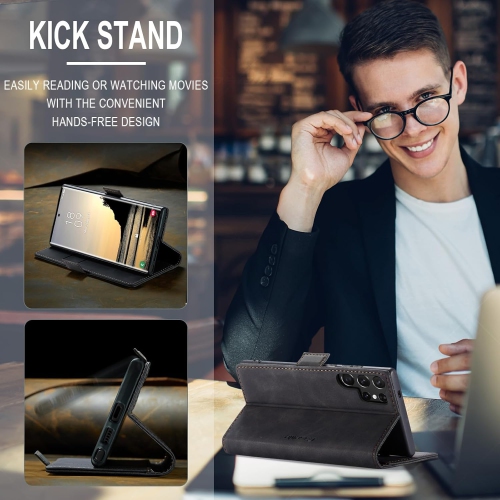 Leather Wallet Case for Samsung Galaxy S25Ultra - Folding Flap Case with Credit Card Holder and Magnetic Closure - Black