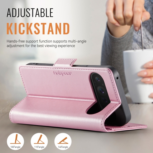 Leather Wallet Case for Google Pixel 9/9 Pro - Folding Flap Case with Credit Card Holder and Magnetic Closure - Pink