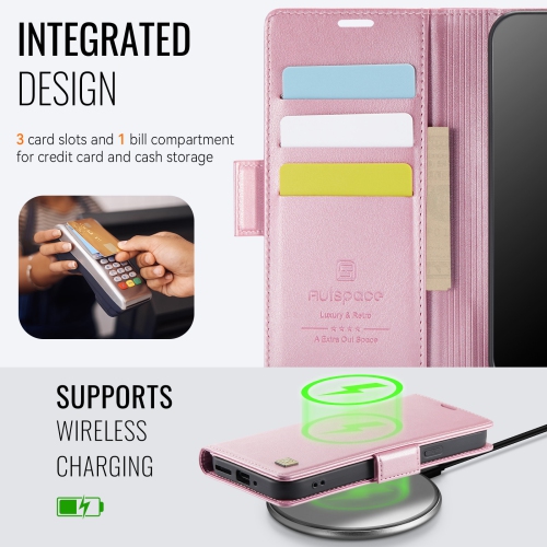 Leather Wallet Case for Google Pixel 9/9 Pro - Folding Flap Case with Credit Card Holder and Magnetic Closure - Pink