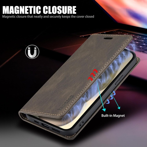 Leather Wallet Case for iPhone 16E - Folding Flap Case with Credit Card Holder and Magnetic Closure - Brown