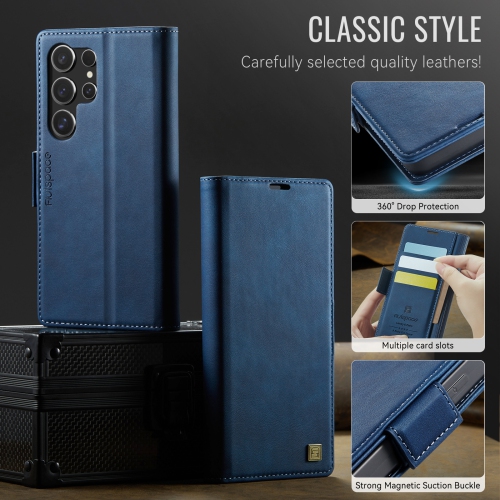 Leather Wallet Case for Samsung Galaxy S25Ultra - Folding Flap Case with Credit Card Holder and Magnetic Closure - Blue