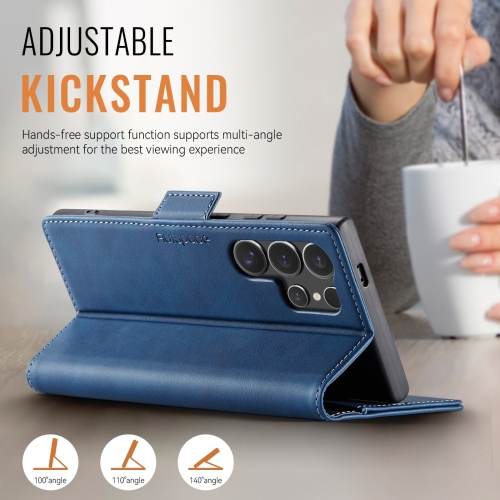 Leather Wallet Case for Samsung Galaxy S25Ultra - Folding Flap Case with Credit Card Holder and Magnetic Closure - Blue