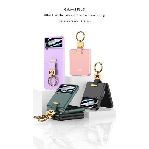 Ultra-Thin Z-Ring Folding Screen Stand Case for Samsung Galaxy Z Flip 3 - Cool Black