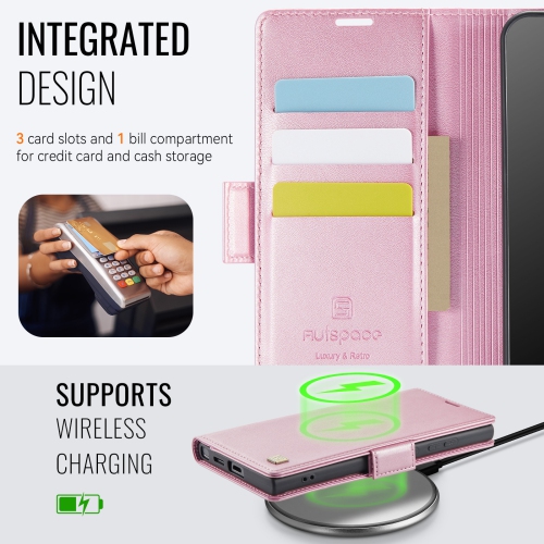Leather Wallet Case for Samsung Galaxy S25Ultra - Folding Flap Case with Credit Card Holder and Magnetic Closure - Pink