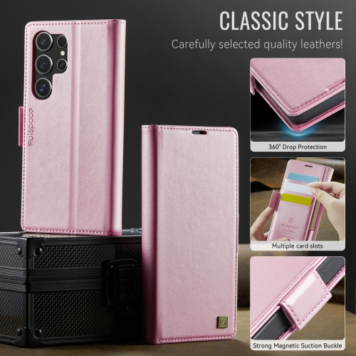 Leather Wallet Case for Samsung Galaxy S25Ultra - Folding Flap Case with Credit Card Holder and Magnetic Closure - Pink