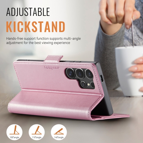 Leather Wallet Case for Samsung Galaxy S25Ultra - Folding Flap Case with Credit Card Holder and Magnetic Closure - Pink