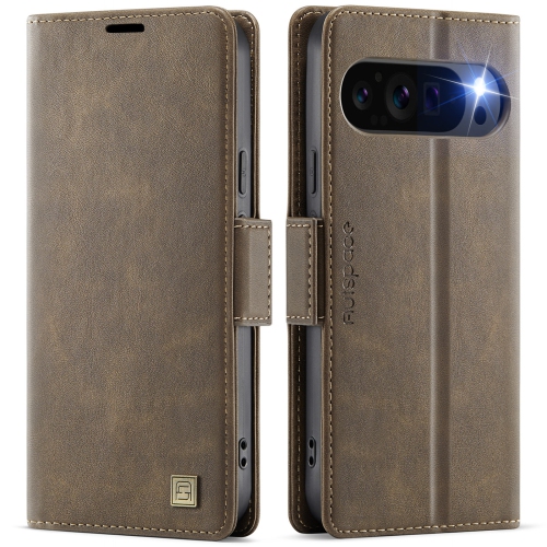 Leather Wallet Case for Google Pixel 9/9 Pro - Folding Flap Case with Credit Card Holder and Magnetic Closure - Brown