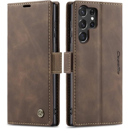 Leather Wallet Case for Samsung Galaxy S25Ultra - Folding Flap Case with Credit Card Holder and Magnetic Closure - Brown