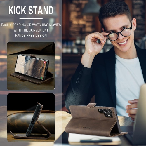 Leather Wallet Case for Samsung Galaxy S25Ultra - Folding Flap Case with Credit Card Holder and Magnetic Closure - Brown