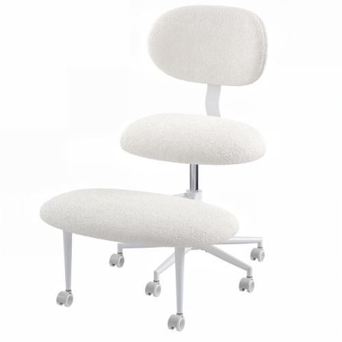 Pinmoco Ergonomic Cross Legged Swivel Chair, Adjustable Height And Teddy Fabric, Meditation Chair With Back Support