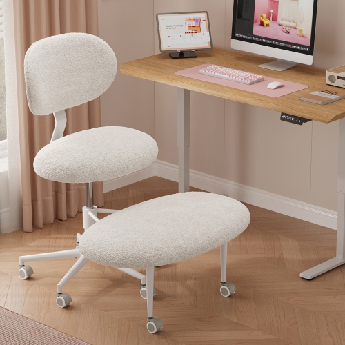 Pinmoco Ergonomic Cross Legged Swivel Chair, Adjustable Height And Teddy Fabric, Meditation Chair With Back Support