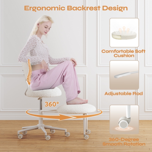 Pinmoco Ergonomic Cross Legged Swivel Chair, Adjustable Height And Teddy Fabric, Meditation Chair With Back Support