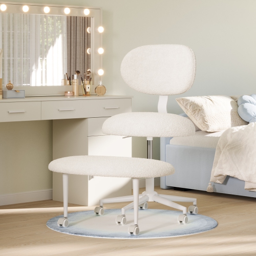 Pinmoco Ergonomic Cross Legged Swivel Chair, Adjustable Height And Teddy Fabric, Meditation Chair With Back Support