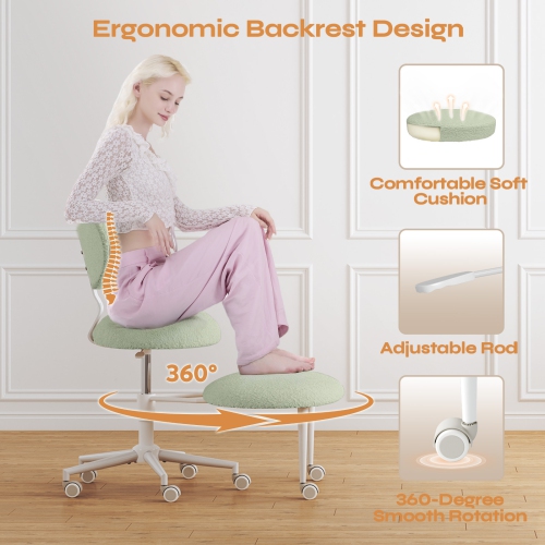 Pinmoco Ergonomic Cross Legged Swivel Chair, Adjustable Height And Teddy Fabric, Meditation Chair With Back Support