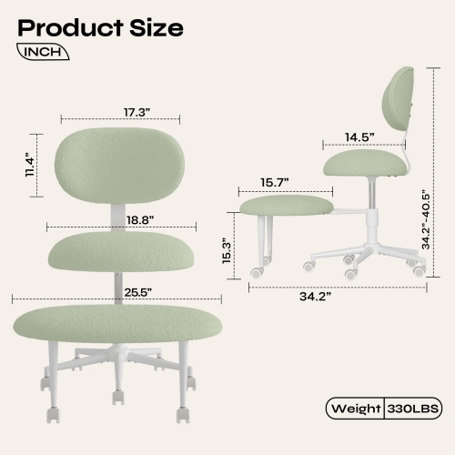 Pinmoco Ergonomic Cross Legged Swivel Chair, Adjustable Height And Teddy Fabric, Meditation Chair With Back Support
