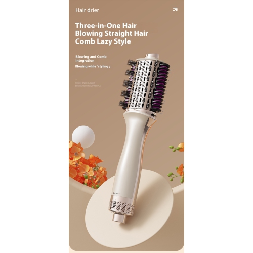 3-in-1 Multifunctional Straightening Hot Air Comb Hair Dryer Curling Brush Straight Hair Comb Fluffy Hair Dryer Champagne Gold - American Standard