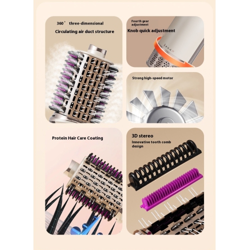 3-in-1 Multifunctional Straightening Hot Air Comb Hair Dryer Curling Brush Straight Hair Comb Fluffy Hair Dryer Champagne Gold - American Standard