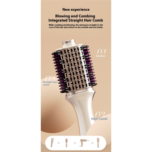 3-in-1 Multifunctional Straightening Hot Air Comb Hair Dryer Curling Brush Straight Hair Comb Fluffy Hair Dryer Champagne Gold - American Standard