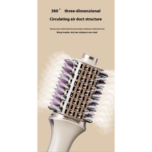 3-in-1 Multifunctional Straightening Hot Air Comb Hair Dryer Curling Brush Straight Hair Comb Fluffy Hair Dryer Champagne Gold - American Standard