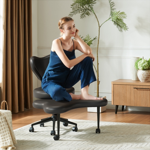 Chaise pivotante ergonomique à pattes croisées Pinmoco, chaise de méditation à hauteur réglable ADHD avec dossier, chaise de bureau/maison