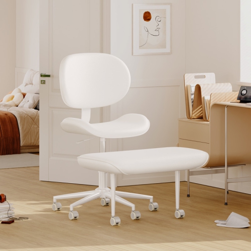 Pinmoco Ergonomic Cross-Legged Swivel Chair, Adjustable PU Leather Meditation Chair with Back Support, Office/Home Chair