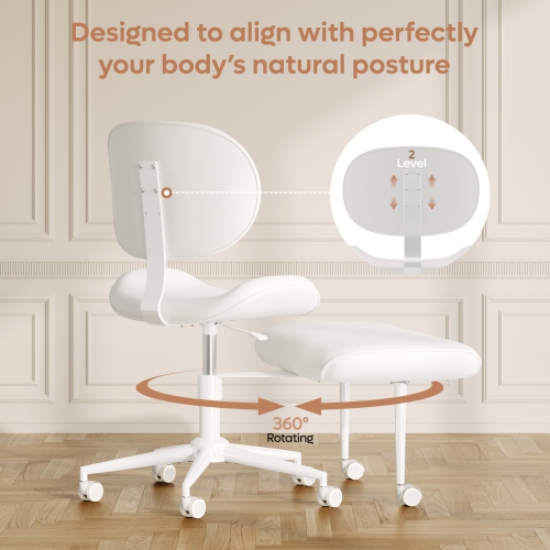 Pinmoco Ergonomic Cross-Legged Swivel Chair, Adjustable PU Leather Meditation Chair with Back Support, Office/Home Chair