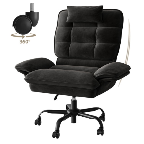 Bestier 24.8" W Velvet Cross-Legged Office Chair with Flip-up Arms, Ergonomic Swivel Executive Chair With Headrest