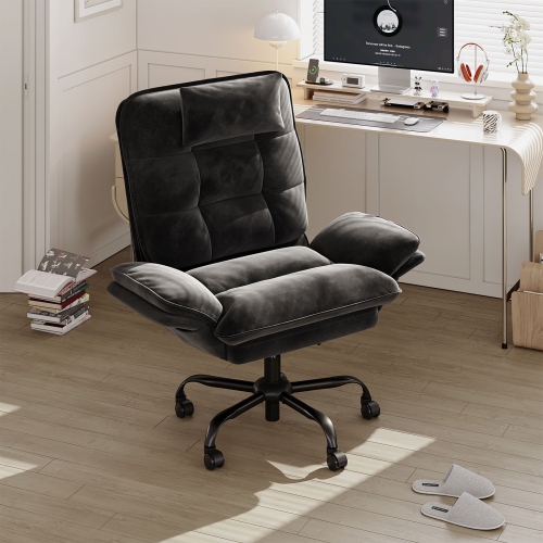 Bestier 24.8" W Velvet Cross-Legged Office Chair with Flip-up Arms, Ergonomic Swivel Executive Chair With Headrest