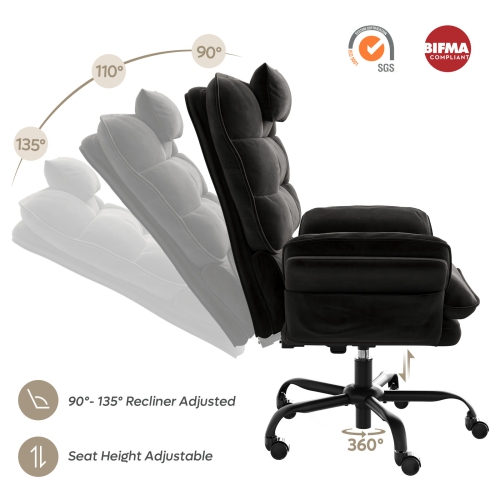 Bestier 24.8" W Velvet Cross-Legged Office Chair with Flip-up Arms, Ergonomic Swivel Executive Chair With Headrest