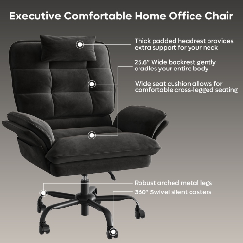 Bestier 24.8" W Velvet Cross-Legged Office Chair with Flip-up Arms, Ergonomic Swivel Executive Chair With Headrest