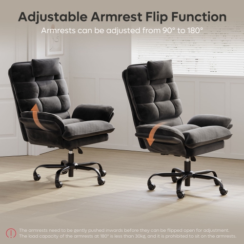 Bestier 24.8" W Velvet Cross-Legged Office Chair with Flip-up Arms, Ergonomic Swivel Executive Chair With Headrest